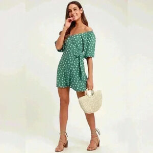 Billabong - Best Dressed Sage Green Floral Print Off-the-Shoulder‎ Wrap Dress